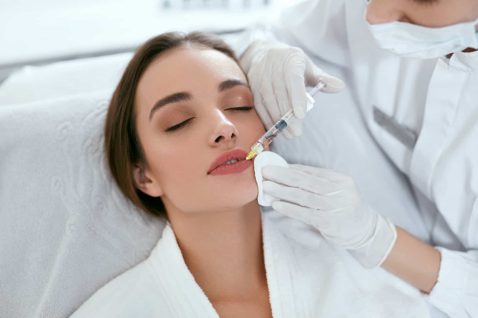 Lip Augmentation. Woman Getting Beauty Injection For Lips, Facial Beauty Procedure. High Resolution